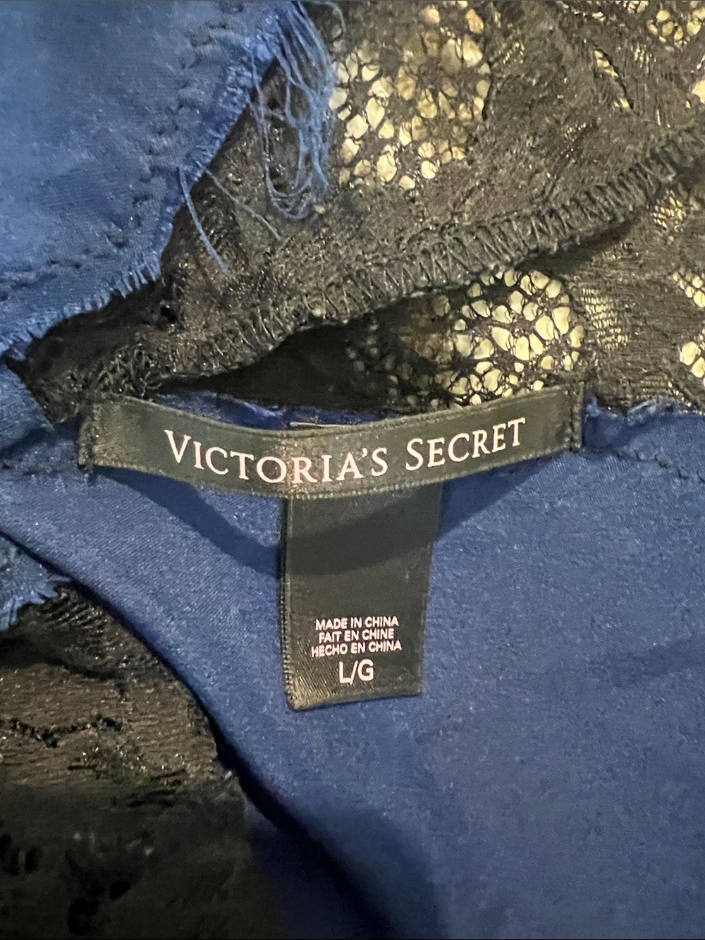 Victoria's Secret Navy Satin Chemise with Black Lace - Picture 3 of 3